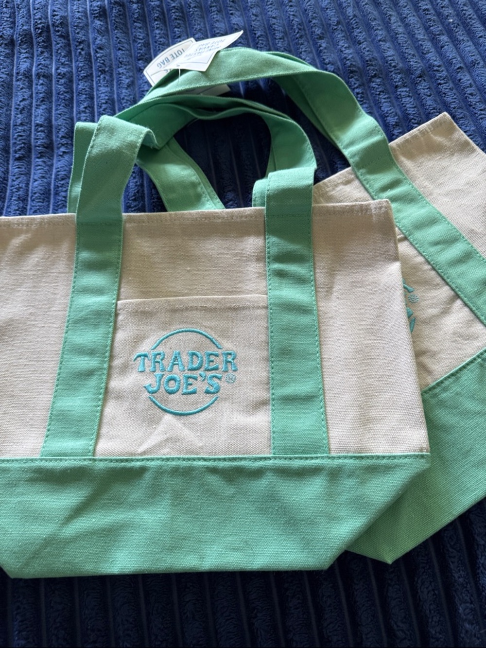 Trader Joe’s mini mint green set 2. Trader Joe's Canvas Tote in Mint and Natural